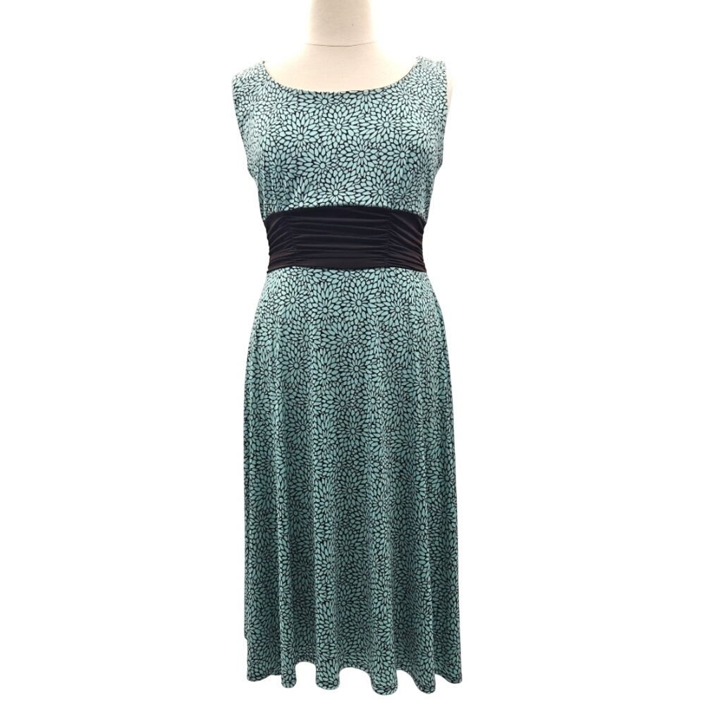 Perceptions New York Sz 16 Mint Green Brown Floral Ruched Midi Dress‎ Sleeveless